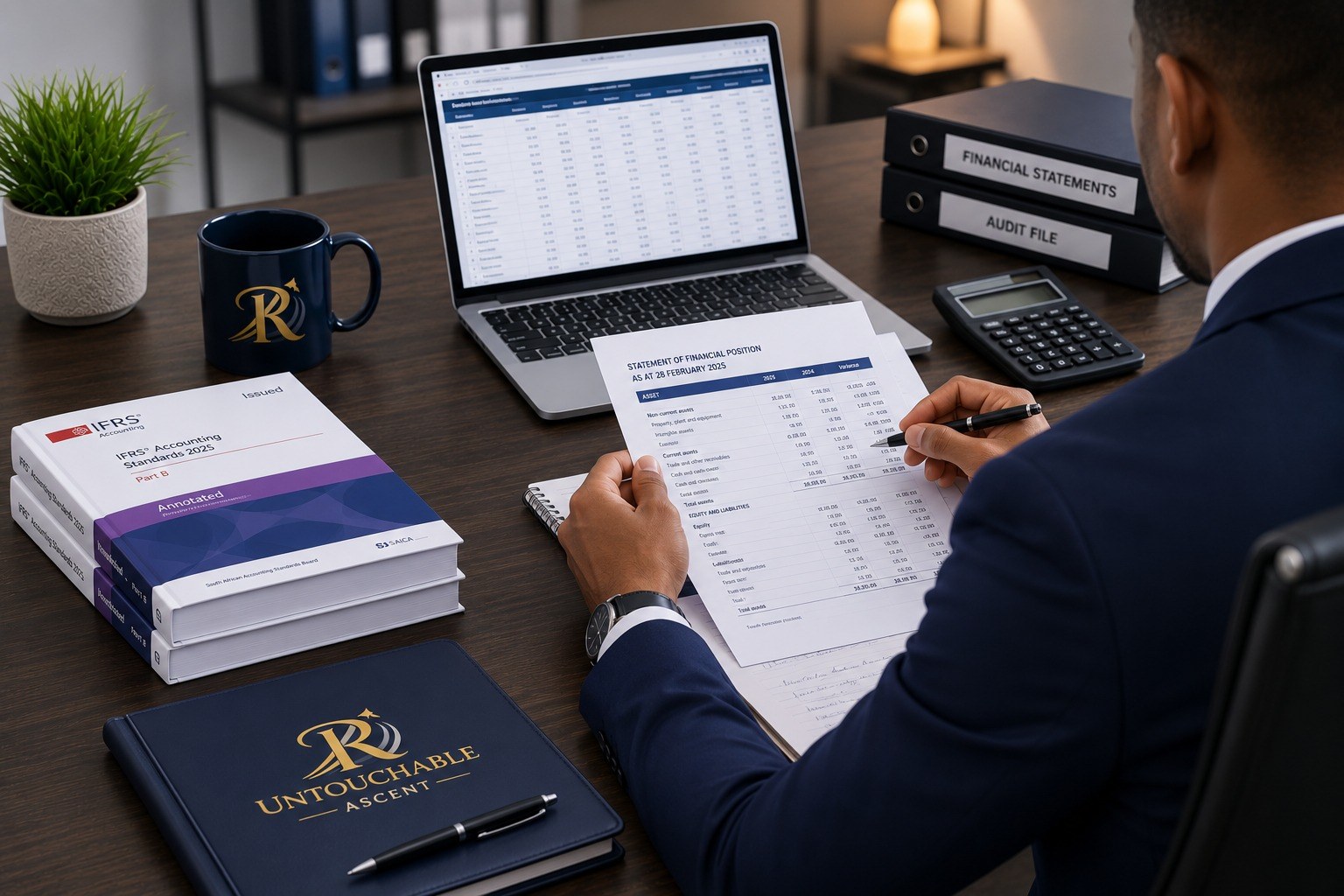 An Untouchable Ascent auditor reviewing a statement of financial position against the audit file